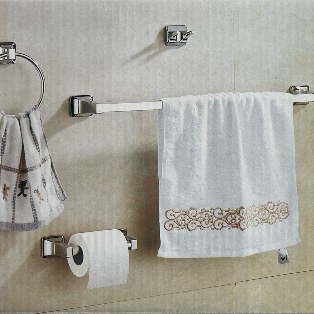 4 Piece Set Bathroom Hardware Polished Chrome Double Robe Hook, 24” Towel Bar